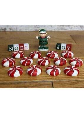 Christmas Village Elf 2.25” Tall With Tabletop Decor Signs & Candy